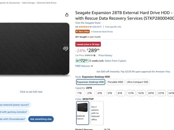 WD14TB 169.99달러 SG28TB 289.99달러