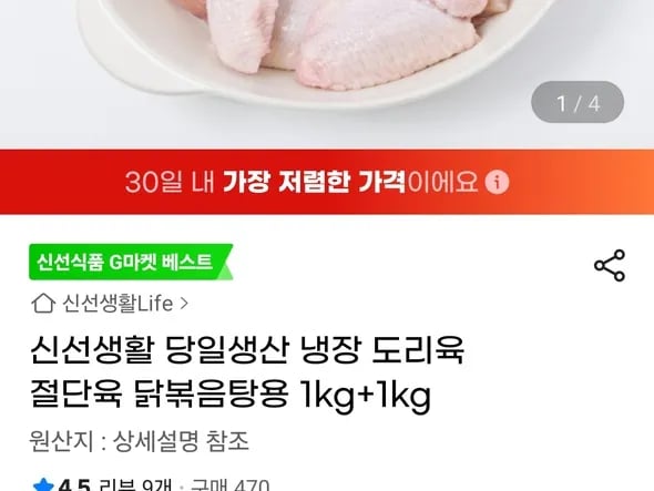 신선생활 냉장 도리육 닭볶음탕용 2kg