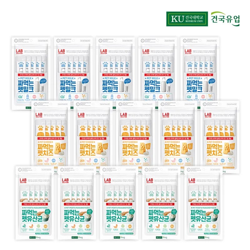 짜먹는 펫간식 3종 세트 밀크 치즈 유산균 12g 75입 900g