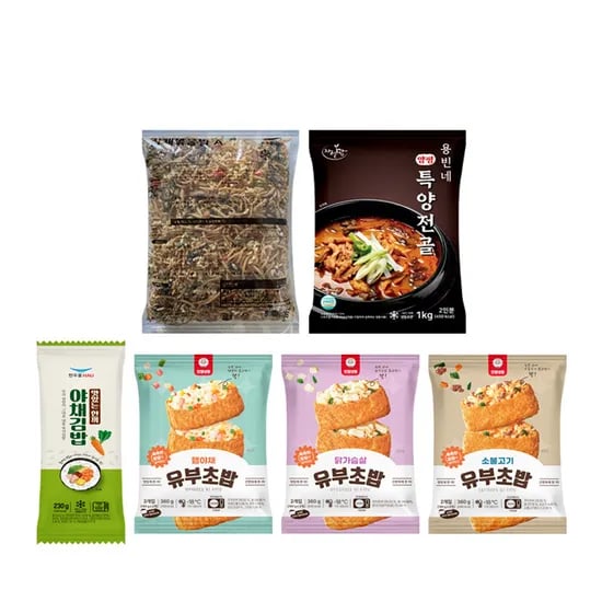 잡채 볶음밥 1kg 3봉 자연맘 용빈네 특양전골 1kg 1봉 김밥 유부초밥 4종 택1