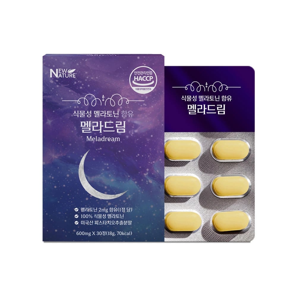 뉴네이처 식물성 멜라토닌 함유 멜라드림 600mg x 30정 (업체별도 무료배송)