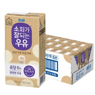 소화가 잘되는 우유 5곡 미숫가루 락토프리 멸균우유 190ml *24개 x 1박스 (업체별도 무료배송)