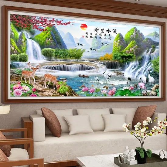 보석십자수 태양 매화 사슴 신년 산수 큐빅아트자수DIY, 120x50cm, 1세트