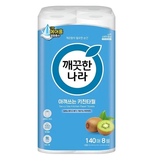 깨끗한나라 아껴쓰는 키친타월, 140매, 8롤, 1팩