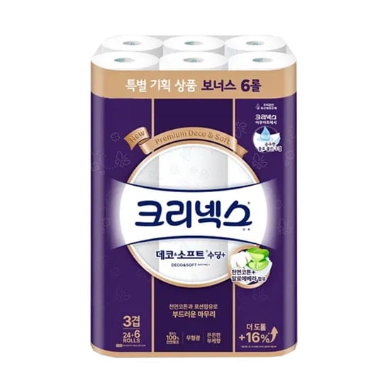 크리넥스 데코앤소프트 수딩플러스 화장지 3겹, 30롤, 1팩