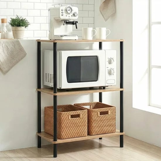 레토 전자렌지수납장 렌지대 선반 밥솥장 주방가구, 블랙우드, 53cm, 3단