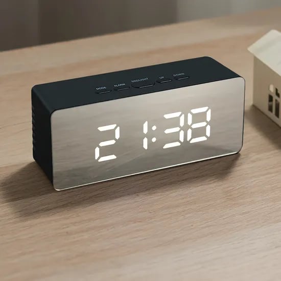 레토 무소음 알람 LED 거울시계, LLC-P02, 블랙, 1개