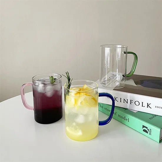 예쁜 파스텔 손잡이 아이스 홈카페 내열유리컵 블루+블루 420ml 2개
