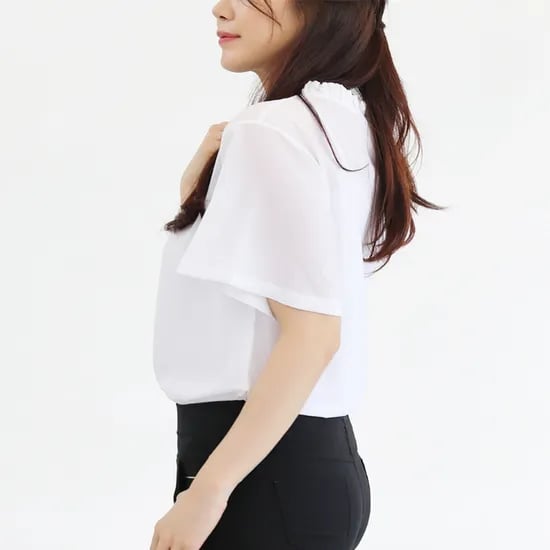 텐제로 넥셔링 쉬폰 블라우스/반팔티셔츠, 화이트, 77, 1개
