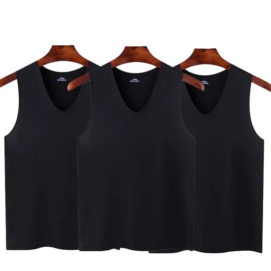 남성 쿨링 심리스 브이넥 나시, 블랙 3개, 3XL
