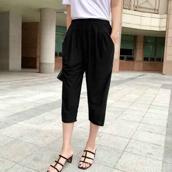 여름 7부 밴딩 팬츠, 블랙, 2XL(77-88), 1개