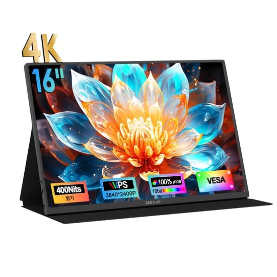 ZEUSLAP Z16K 휴대용 모니터 4K UHD 고화질 포터블 서브 게임 모니터 16인치, 335mm