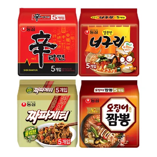 농심, 신라면, 120g, 5봉 + 너구리, 120g, 5봉 + 짜파게티, 140g, 5봉 + 오징어짬뽕, 124g, 5봉