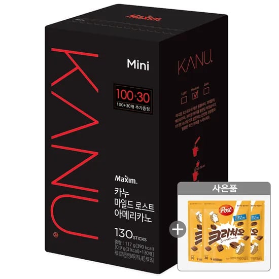 카누 미니 마일드 로스트 아메리카노, 0.9g, 130개입, 1개 + 크리치오, 30g, 3개