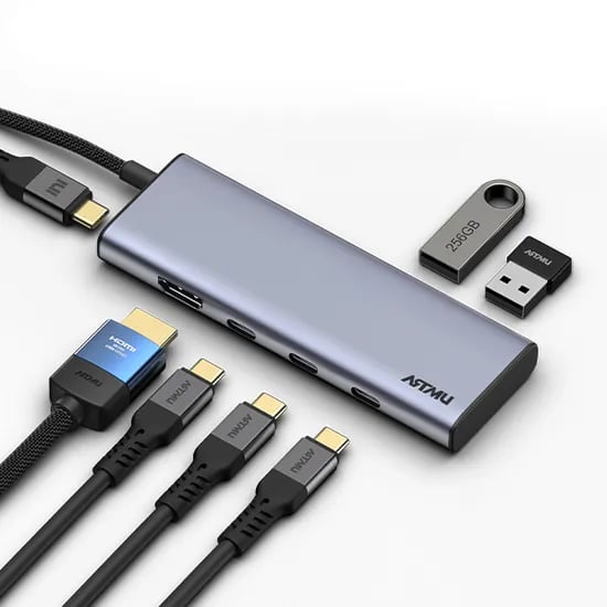 아트뮤 USB C타입 7in1 4K 60Hz Gen2 10Gbps 멀티 허브 MH340, 메탈그레이, 1개