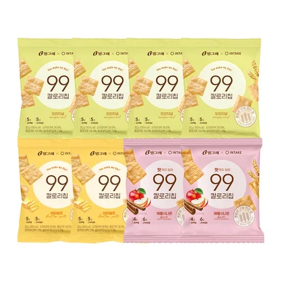 빙그레 99칼로리칩, 오리지널 30g 4개 + 버터솔트 30g 4개 + 애플시나몬 30g 2개