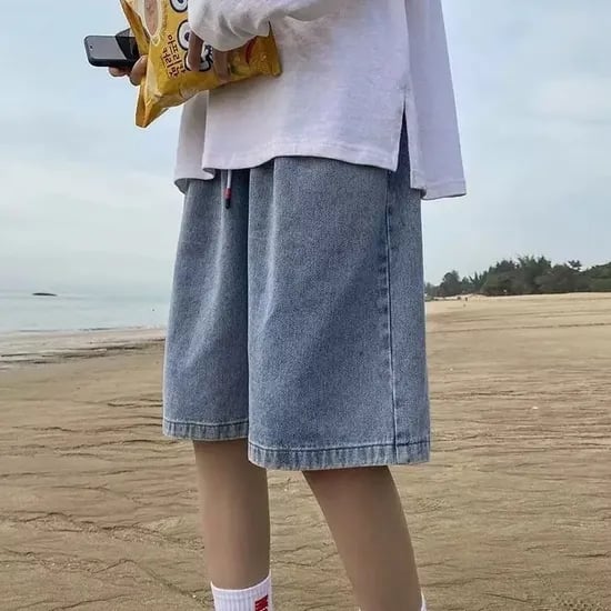 버뮤다 데님 밴딩 팬츠, 연청, XL, 1개