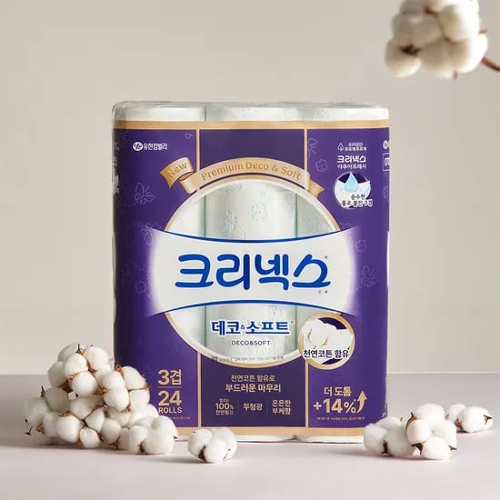 크리넥스 데코&소프트, 3겹, 33m, 24롤, 2팩