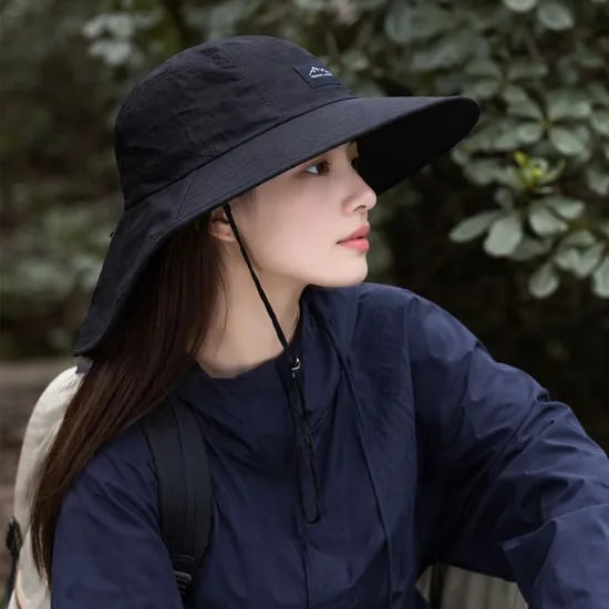 여성 등산 모자 햇빛 가리개 자외선 차단 목가림 버킷햇, 블랙, 52~60cm