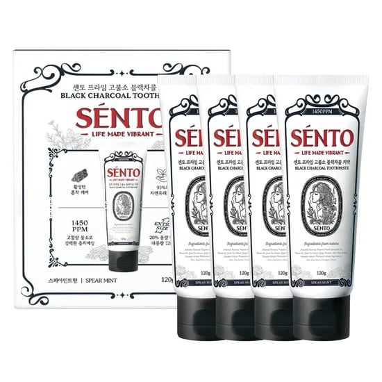 센토 프라임 고불소 블랙차콜 치약, 스피아민트향, 120g, 4개