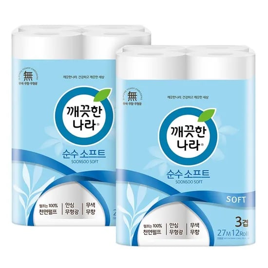 깨끗한나라 순수 소프트, 3겹, 27m, 12롤, 2팩