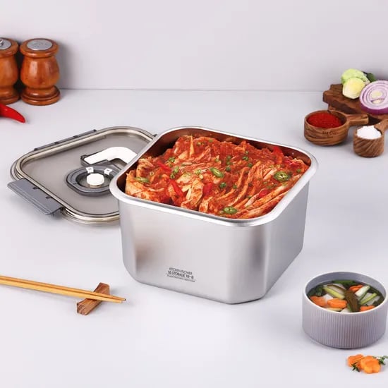 키친플라워 연마제 없는 원터치 스텐 304 김치통, 5.5L, 1개