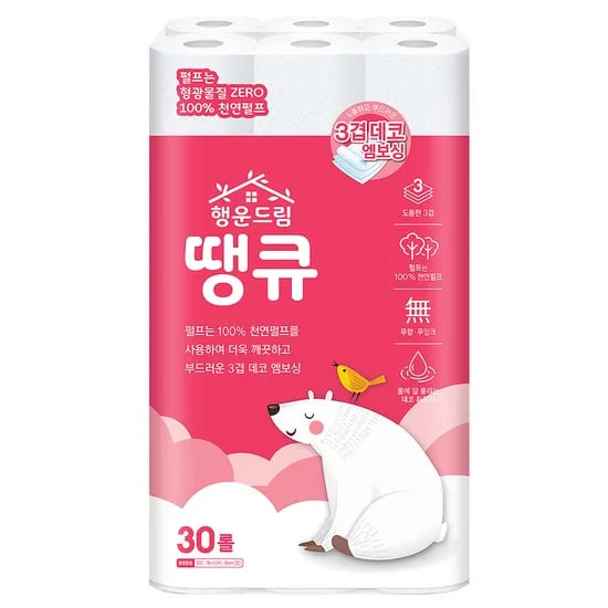땡큐 천연펄프 화장지, 3겹, 14m, 30롤, 1팩