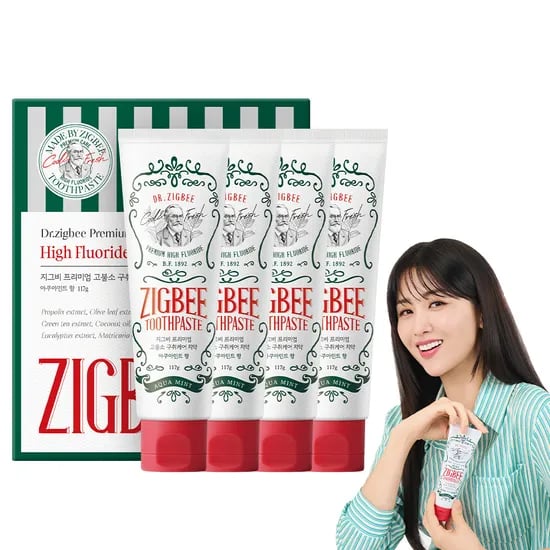 지그비 구취케어 치약 아쿠아민트향, 117g, 4개입