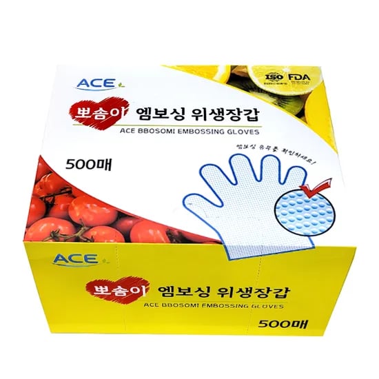에이스 뽀솜이 엠보싱 위생장갑 500매 5개 27,500원