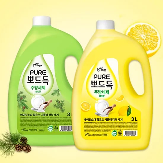 피죤 퓨어 뽀드득 주방세제, 레몬향 3L 1개 + 솔잎향 3L 1개, 2개