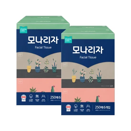 모나리자 미용티슈, 250매, 6개입, 2팩