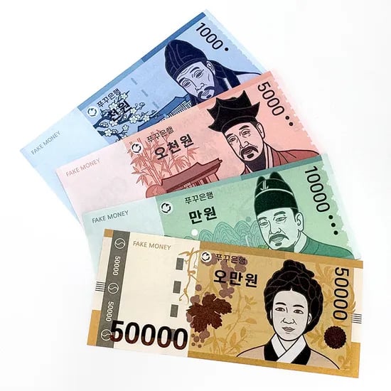 푸꾸푸꾸 페이크머니 가짜돈 용돈박스 현금 이벤트 예산 저축 머니건 지폐, 각 10장 세트, 40장, 1개