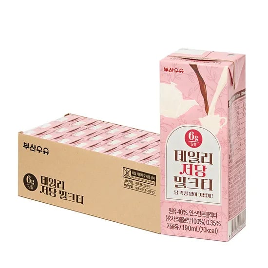 부산우유 데일리 저당 밀크티, 190ml, 24개