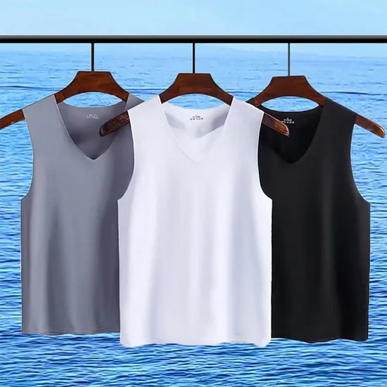 남성 쿨링 심리스 브이넥 나시, 블랙 3개, 4XL