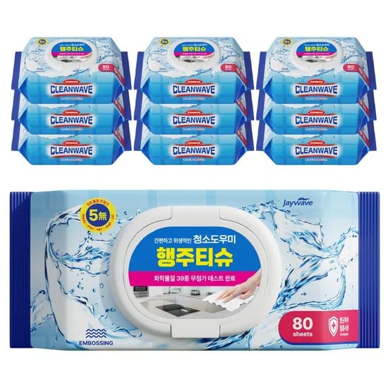 크린웨이브 청소도우미 행주 티슈 캡형, 80매, 10팩