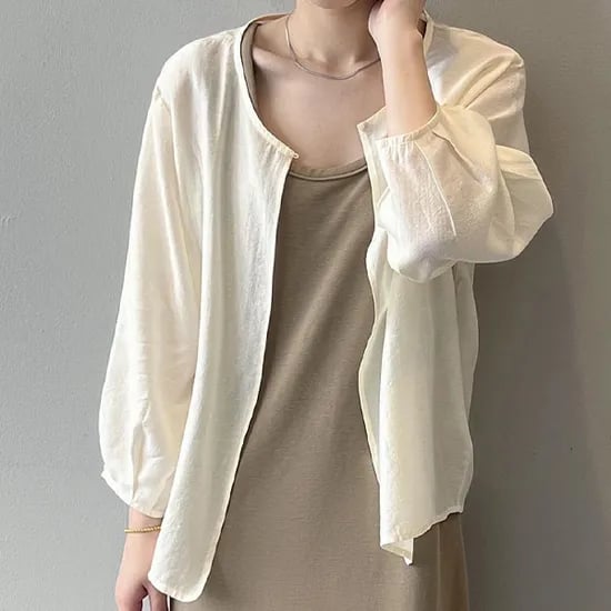 라포르비 원버튼 플로우 오픈 자켓, 크림, XL