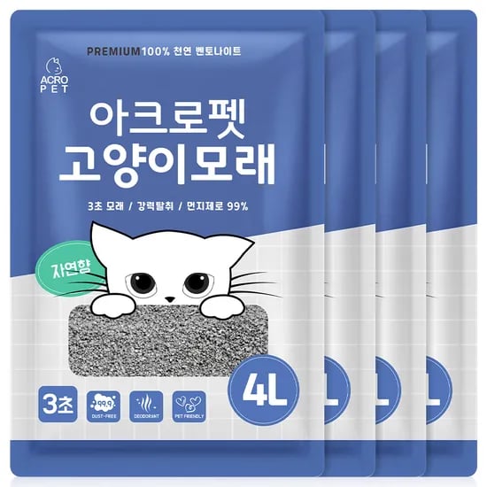 아크로펫 벤토나이트 고양이모래, 자연향, 4L, 4개