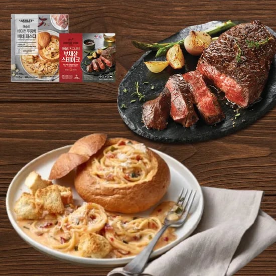 애슐리 베이컨 투움바 빠네 파스타, 600g, 1개 + 애슐리 부채살 스테이크, 200g, 1개