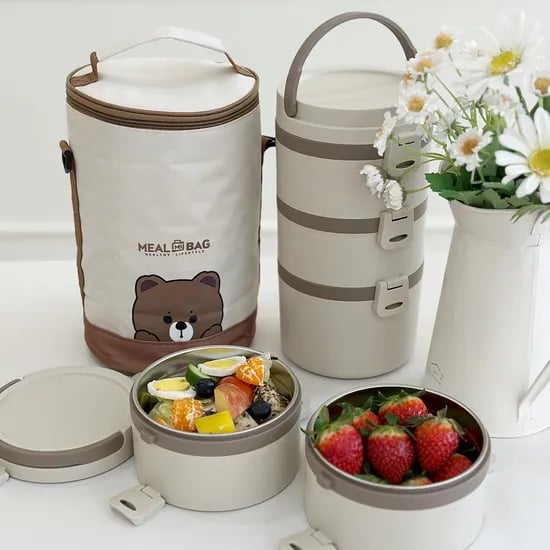 클레비 원형 스텐 보온 도시락, 2단, 1800ml, 1개