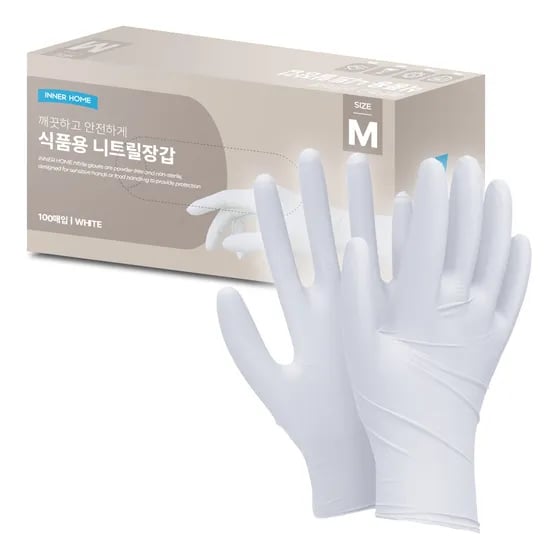 이너홈 식품용 니트릴 장갑 화이트 M 100매