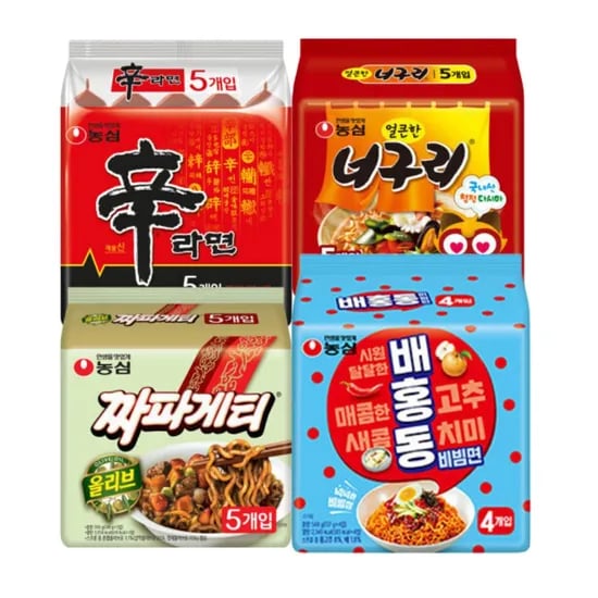 농심 신라면, 5개 + 너구리, 5개 + 짜파게티, 5개 + 배홍동, 4개, 1세트