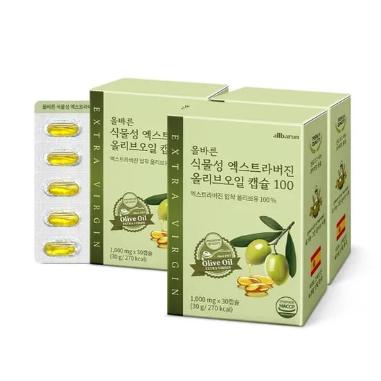 올바른 식물성 엑스트라버진 올리브오일 캡슐, 30캡슐, 3개