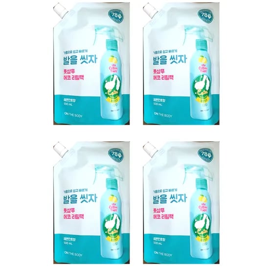 온더바디 코튼풋 발을씻자 풋샴푸 리필, 레몬, 500ml, 4개