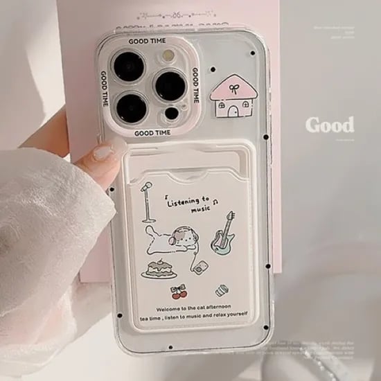 아이폰 고양이 캐릭터 카드포켓 케이스, 아이폰14프로