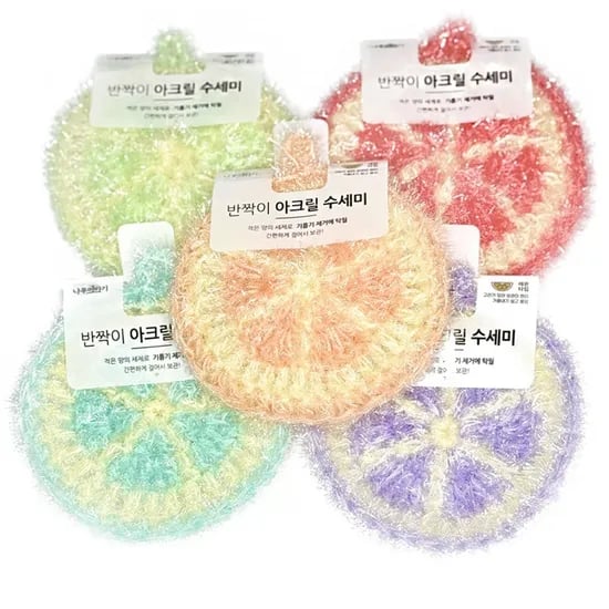 KR리빙 우리집 수공예 손뜨개 아크릴 수세미, 레몬, 1개입, 10개