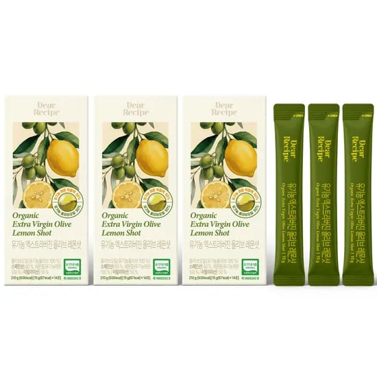 디어레시피 올리브&레몬 모닝샷 올레샷, 유기농, 엑스트라버진, 올리브오일, 레몬즙, 70ml, 14포, 3개
