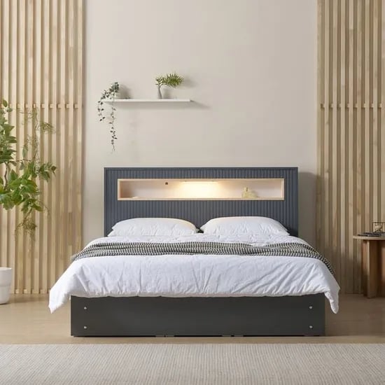 호텔식 LED 편백 수납 침대 Q 230, 그레이
