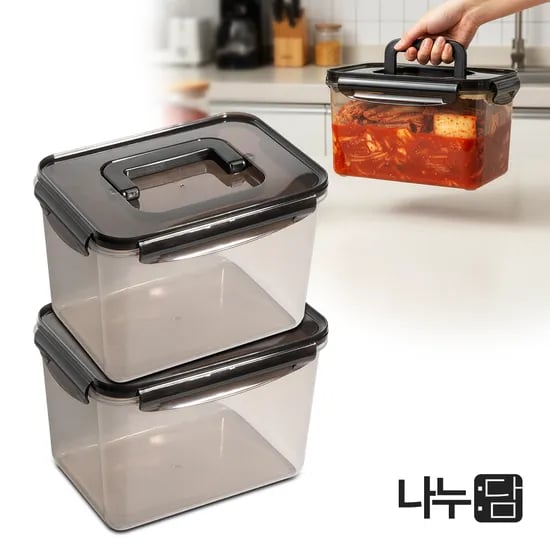 블랙 손잡이 김치통 밀폐용기, 3000ml, 2개