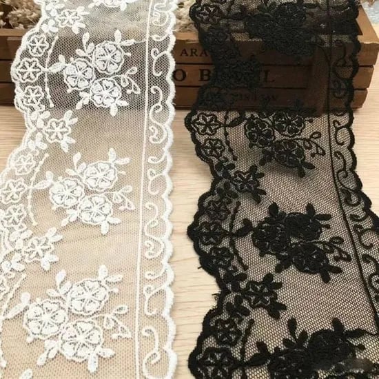 의류리폼 부자재 레이스 원단 LACE TRIM 블랙 8.5cm 폭 2야드 1개