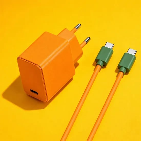 팅글탱글 PD 20W 고속 충전기, 1포트, 1개 + PD 60W C to C 고속 케이블, 오렌지, 1m, 1개